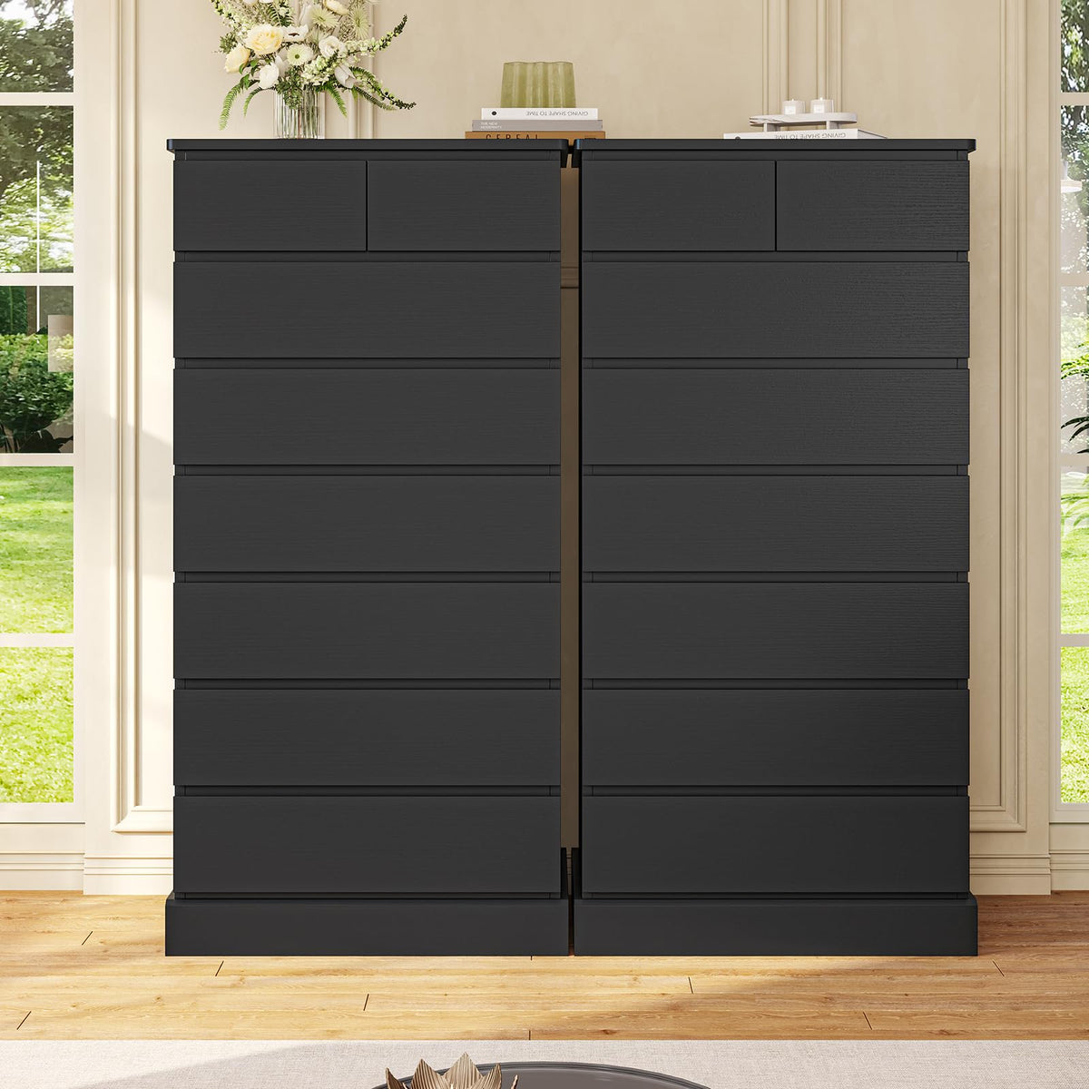 DICTAC Black Tall Dresser for Bedroom with 8 Drawers, 59.6