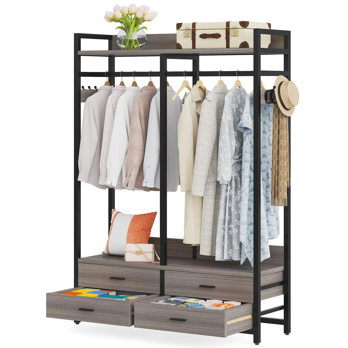 Tribesigns Freestanding Closet Organizer for Hanging Clothes, Heavy Du ...