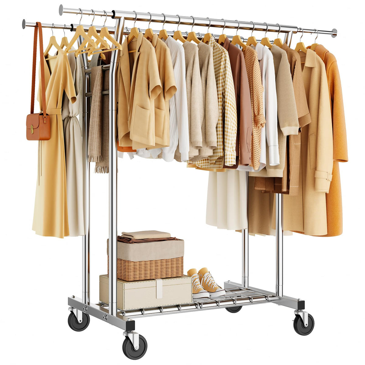 HYSEYY Heavy Duty Clothes Rack, Rolling Clothing Rack for Hanging Clot ...