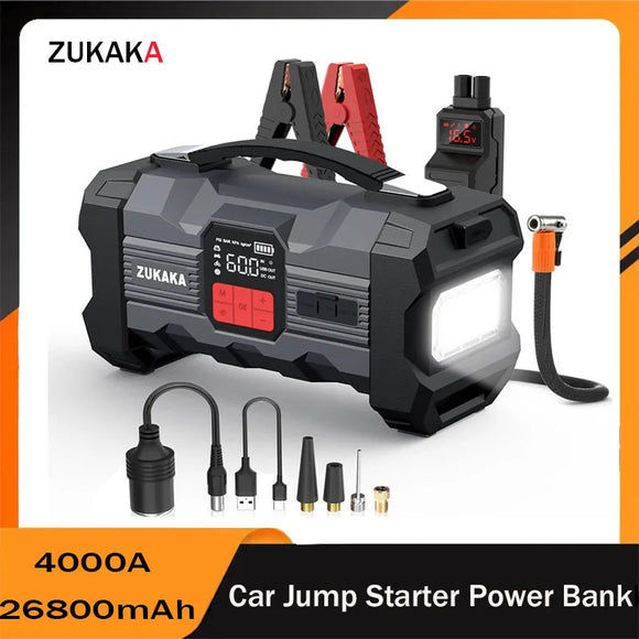 4000A Automobile Jump Starter with Air Compressor Power Bank For Cars, Trucks, ATV, Motorbike, Etc.