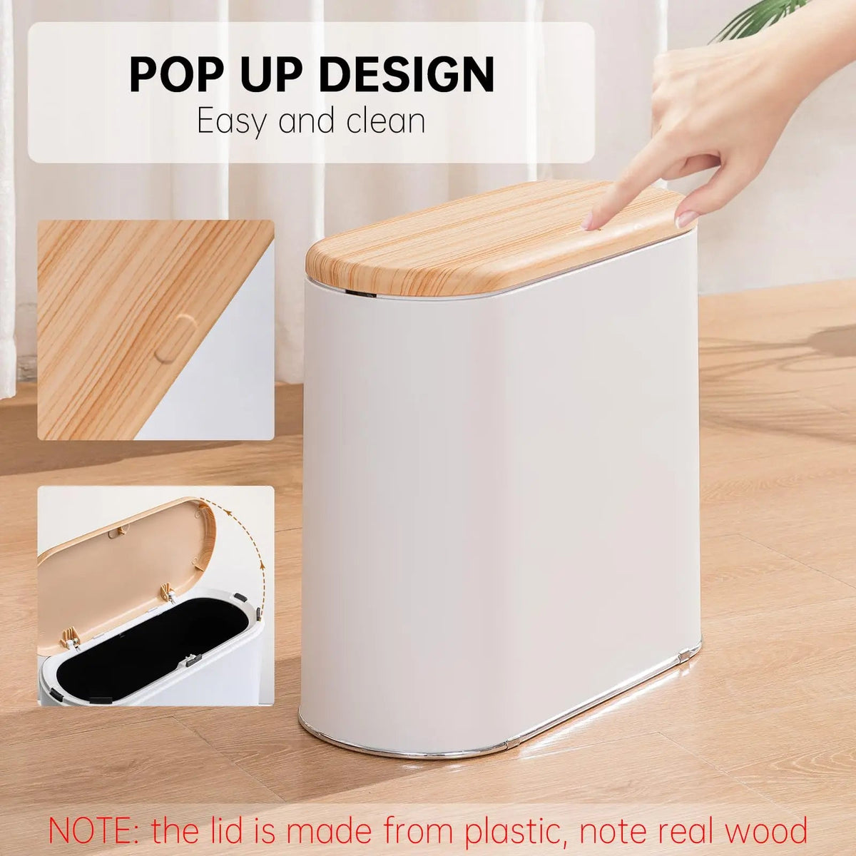 Bathroom Trash Can with Lid, 10L Small Garbage Can Dog Proof,Modern ...