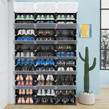 3-Row 12-Tier 36-Grid Black Shoe Rack Organizer w/ Translucent Pattern Doors