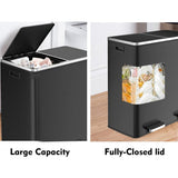 Recycling Rubbish Bin,Stainless Steel Kitchen Bin,Trash Garbage Can,Pedal Waste bin,60 L-2 x 30 Litres,with Soft Close Lid,Black