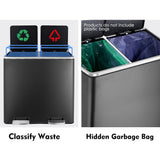 Recycling Rubbish Bin,Stainless Steel Kitchen Bin,Trash Garbage Can,Pedal Waste bin,60 L-2 x 30 Litres,with Soft Close Lid,Black