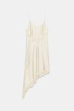 Women's Satin Lace Dress Asymmetric Cocktail Mini Dress Layering Essentials Elegant Dresses Date Night Outfits(White,L)