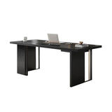 zhongxlla Standing Desk, Modern PC Desk Workstation with Drawer, Black Oak-Grain Finish Writing Table
