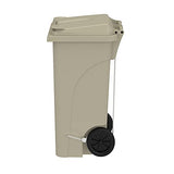 Safco Products 9926TN Rolling Mobile Plastic Step-On Trash Can for Hands-Free Disposal, Great for Home/Commercial Use, 32 Gallon, Tan Safco