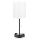 Small Bedside Table lamp for Bedroom - 3 Color Temperatures Bedside Lamps with USB C and A Ports, Pull Chain Table Lamps with AC Outlet