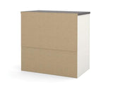 BOWERY HILL L-Shaped Office Set with Lateral File, Sandstone Finish, Commercial Grade Melamine Work Surface