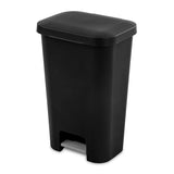 Sterilite 11.9 Gallon Rectangular Step On Kitchen Plastic Indoor Wastebasket with Wide Opening Lid and Comfort Handle for Home