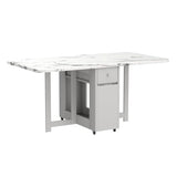 FUNROLUX Folding Dining Table with Rack and 2 Storage Drawers, Movable Extendable Space Saving Kitchen Table in 3 Forms (White)