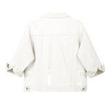 Hixiaohe Spring Summer Jean Jacket for Women Trendy Half Sleeve Button Down Short Denim Jacket Retro Cropped Trucker Coat