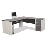 BOWERY HILL L-Shaped Computer Desk, Sandstone Finish, Manufactured Wood and Laminate