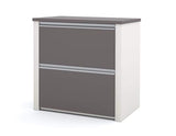 BOWERY HILL L-Shaped Office Set with Lateral File, Sandstone Finish, Commercial Grade Melamine Work Surface