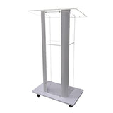 FixtureDisplays Clear Acrylic Plexiglass Podium Curved Steel Sides