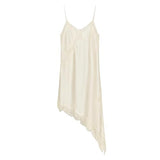 Women's Satin Lace Dress Asymmetric Cocktail Mini Dress Layering Essentials Elegant Dresses Date Night Outfits(White,L)