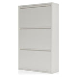iCHENGGD Shoe Storage Cabinet with 3 Flip Drawers, Hidden Slim Narrow Shoe Rack Cabinet, Wall Mount Metal Shoe Cabinet for Entryway, White