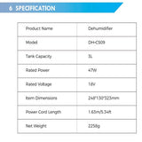 3L Dehumidifier for Home with Auto Shut Off, Large Room