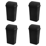 4-Pack Swing Top Wastebasket, Sleek Square Profile Trash Can, 13 Gallon, Black, Fits 13 Gal Liners