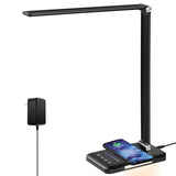 Desk Lamp with Wireless Charger, USB Charging Port, Night Light, 5 Color Modes, 10 Brightness, Eye Caring Reading Table Lamp