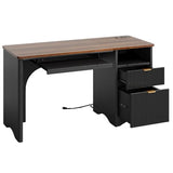 Bestier Computer Desk with Keyboard Tray, 55 inch Office Desk with Power Outlet, Modern Home Office Desk with File Drawer (Walnut with Black