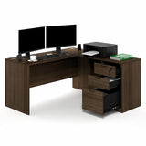 L-Shaped Executive Desk with File Cabinet, L-Shaped Office Desk with 3-Drawer Fixed Pedestal Filing Cabinet