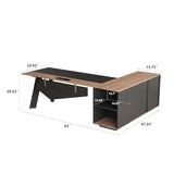 63" Executive Office Desk with Reversible Storage Cabinet, L Shaped Office Desk with Built-in Charging Station, Modern Home Office Desk for Managers