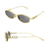 Gucci GG1803S Metal Lettering Logo Almond Narrow Shape Sunglasses with Luxury Eyewear Kit