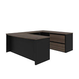 Bestar Connexion 72W U-Shaped Executive Desk with Lateral File Cabinet in Antigua & Black