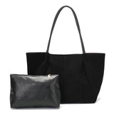 Suede Tote Bag for Women with Leather Purse Large Capacity Work Travel Handbags Ladies Shoulder Bags (Black)
