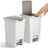 Yiyiring 2 Pack 1.6 Gallon Small Trash Can with Lid, Step-on Slim Bathroom Garbage Can 6 Liter Plastic Wastebasket