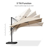 PURPLE LEAF 10 Feet Patio Umbrella Outdoor Cantilever Solar Powered LED Swivel Square Umbrella Aluminum Offset Umbrella with 360-degree Rotation for Garden Deck Pool Patio, Beige