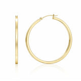 Solid 14K Gold Square-Tubed Round Hoop Earrings for Women