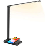 LED Desk Lamp with Wireless Charger, USB Charging Port, 10 Brightness, 5 Color Modes, Desk Lamps for Home Office