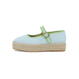 MAIJED Mary Jane Woven Espadrilles for Women Round Toe Ballerina Shoes Canvas Summer Flats Light Blue US9fbanew