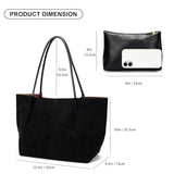 Suede Tote Bag for Women with Leather Purse Large Capacity Work Travel Handbags Ladies Shoulder Bags (Black)