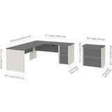 BOWERY HILL L-Shaped Office Set with Lateral File, Sandstone Finish, Commercial Grade Melamine Work Surface