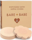 Bare Babe Disposable Satin Nipple Covers - 40 Pieces Waterproof Pasties 4 Shades - Sticky Breast Stickers for Strapless Dress (Honey, Regular (Fits A-H))
