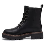 Women's Low Chunky Heel Lace-Up Platform Ankle Combat Boots Black Size 11