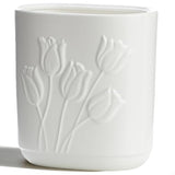 Ramblion White Ceramic Tulips Small Bathroom Trash Can 2.6 Gal (10 Liter) - Heavy & Decorative Garbage Bin for Bathroom, Kitchen, Office, Bedroom & Living Room Corner