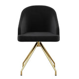Stationary Swivel Task Chair with Sloped Arms for Home Office in Black Velvet with Polished Brass Frame Martha Stewart