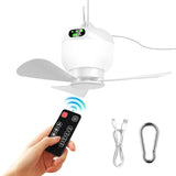 KIKVOOL Rechargeable Tent Fan, Portable Hanging Camping Fan with LED Light & Remote, 8000mAh Battery Powered, 3 Speed with Timer for Outdoor, RV, Canopy, Beach, Patio & Gazebo