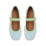MAIJED Mary Jane Woven Espadrilles for Women Round Toe Ballerina Shoes Canvas Summer Flats Light Blue US8.5