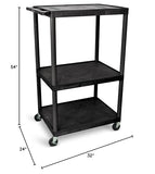 Luxor LE54-B, AV Cart, 3 Shelf Utility Cart with Power, 32" x 24" x 54"H Rolling AV Cart, 300 lb Capacity Multimedia Cart with Casters, Black