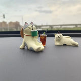 RCAGCAT 3 Pcs Cute Cat Accessories,Mini Rearview Mirror Dashboard Ornaments
