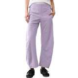 SeeLuNa Women Barrel Travel Pants Elastic Waistband Tapered Leg Baggy Mid Rise Work Trousers Lounge Pant with Pockets(Light-Purple,M)