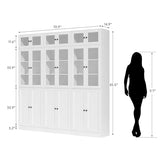H Bookcase with Doors, Wooden Bookshelves and Bookcases for Home Office
