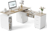 Standing Desk with Storage, l Shaped Executive Desk Adjustable Height, Light Wood Grainy