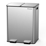 Kitchen Trash Can, 2 x 8 Gallon (2 x 30 L) Stainless Steel Trash and Recycle Bin Combo with Soft-Close Lid