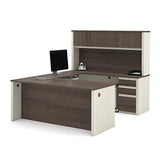 Bestar Prestige + 72W U-Shaped Executive Desk with 2 Pedestals and Hutch in White Chocolate & Antigua